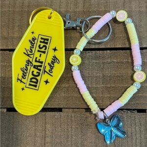 Yellow Keychain and Pastel Bracelet Set